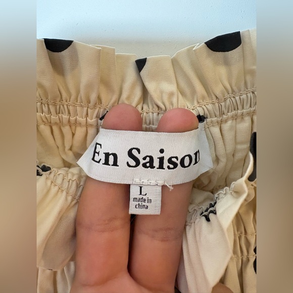 En Saison 100% Cotton Ivory & Black Polka Dot Tiered Midi Dress Sz L New - Picture 7 of 8